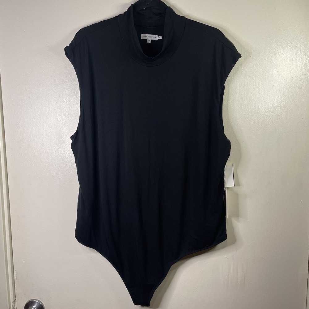 Good American Good Touch Sleeveless Mockneck Power‎ Bodysuit Black Sz 8 5XL New